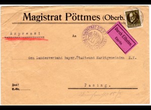 Bayern, 40 Pf Ludwig auf Magistratsbrief v. Pöttmes per Express n. Pasing