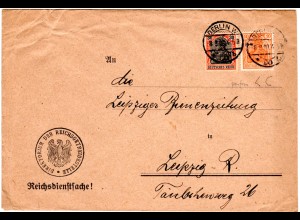 DR 1920, 10+30 Pf. Germania m. perfin auf Reichsdienstsache Brief 