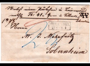 Preussen 1850, Saar-R2 ST. WENDEL auf Paket Brief n. Sobernheim.