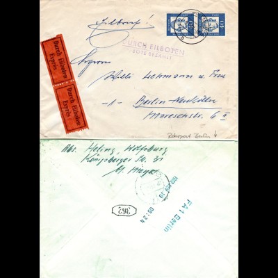 BRD 1962, Paar 40 Pf. auf Eilboten Brief v. Wolfsburg m. Berlin Rohrpost