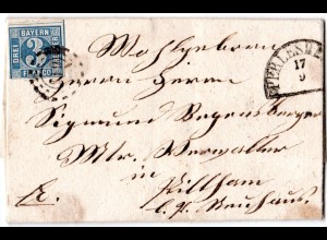 Bayern 1869, oMR 616 PERLESREUTH auf Brief m. 3 Kr. n. Pillham b. Neuhaus