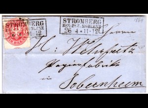 Preussen 1864, R3 Stromberg Reg. Bez. Coblenz auf kl. Brief v. Schweppenhausen