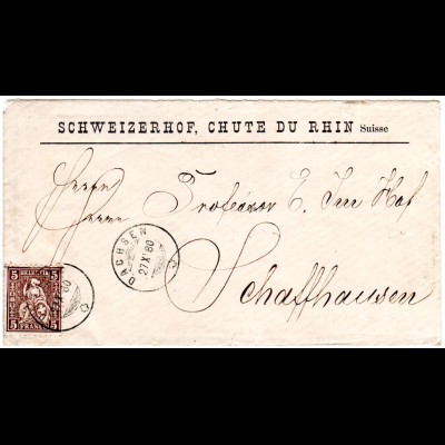 Schweiz 1880, 5 C. auf Schweizerhof Hotel Brief v. Dachsen n. Schaffhausen