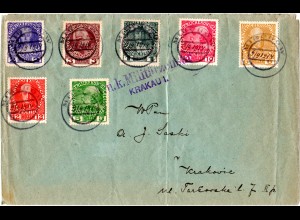 Österreich 1914, ärarische FP, Brief m 7 Marken v. Miechow Polen m. hds. Datum