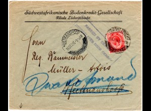 SW Afrika 1916, 1d auf Umschlag der SWA Bodenkredit-Gesellschaft n. Keetmannshop