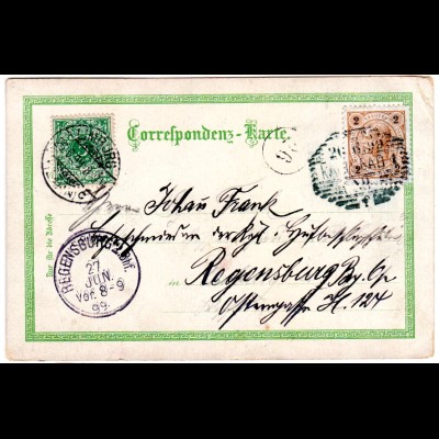 Österreich 1899, 2 Kr. auf Litho v. Karlsbad, Nachsendung m. DR 5 Pf. v. Limburg