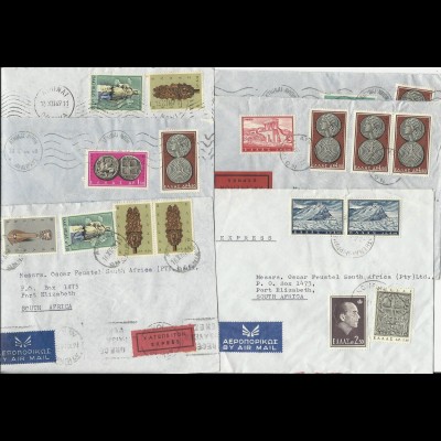 Griechenland, 6 Luftpost Brief n. Südafrika, dabei 2mal Express. 