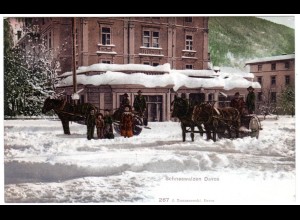 Schweiz, Davos Schneewalzen m. Pferdegespannen, ungebr. Winter Farb-AK