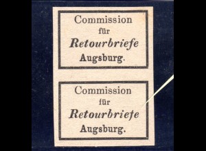 Bayern, Commission f. Retourbriefe Augsburg, Etiketten-Paar m. Setzfehler unten
