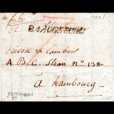 Bayern 1803, L1 R.4 AUGSBURG auf Brief v. Göggingen n. Hamburg m. Vermerk "fnbg"