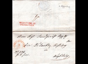 Bayern 1847, roter HKS WEISSENHORN auf Franko Brief v. Roggenburg n. Augsburg