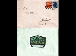 DR 1920, 10+20 Pf auf Brief m. rücks. Verschlussetikett Braunschweiger Konserven