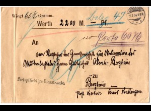 DR 1904, Wertbrief als Portopflichtige Dienstsache v. Arnsberg n. Herbede