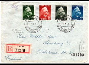 Norwegen 1943, Grieg, kpl. Ausgabe auf Reko FDC nach Deutschland
