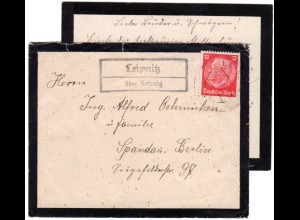 DR 1936, Landpost Stpl. LEIPNITZ über Leisnig auf Trauer-Brief m. Inhalt