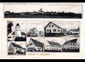 Buchdorf bei Donauwörth m. Gasthaus, Handlung, Schulhaus etc., 1911 gebr. sw-AK