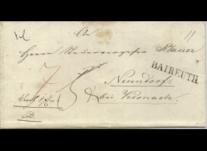Bayern 1844, L1 Bayreuth auf Wert Brief m extra Botenlohn n. Neundorf. #1495