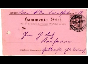 Private Stadtpost Braunschweig 1897, gebr. 3 Pf. Kartenbrief Ganzsache 