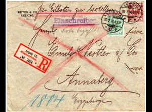 DR 1900, 50+5 Pf. auf Einschreiben Eilboten Brief v. Leipzig n. Annaberg
