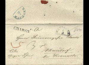 Bayern 1844, HKS Bayreuth u. Chargé auf Brief m. extra Botenlohn. #2269
