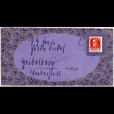 Bayern 1914, viol. Zierbrief m. Goldornamenten u. 10 Pf. ab Miesbach