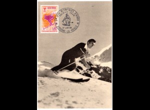 Andorra 1968, Olympische Winterspiele 0,40 Fr. Skifahren auf FDC Maximumkarte