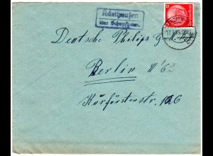 DR 1939, Landpoststpl. ADELHAUSEN über Schopfheim auf Brief m. 12 Pf