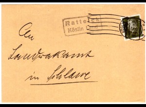 DR 1931, Landpoststpl. RATTEICK Köslin Land auf Briefteil m. 30 Pf. 