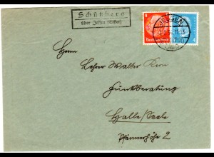 DR 1934, Landpoststpl. SCHÜTZBERG über Jessen auf Briefteil m. 4+8 Pf. 