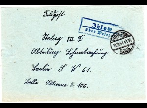 DR 1941, Landpoststpl. JHLOW über Wriezen auf Feldpost Briefteil 