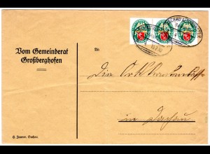 DR 1930, MeF 3x5 Pf. Nothilfe auf Gemeinderat Brief v. Großberghofen m. Bahnpost