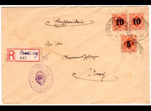 DR 1924, 5+2x10 Pf. Dienst auf Brief v. Wittlingen m. hds. Urach Reko-Zettel