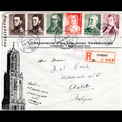 NL 1941, 6 Marken auf Philatelisten Vereening Reko Zensur Brief v. Utrecht