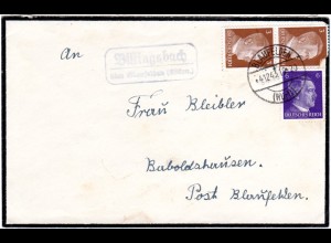 DR 1943, Landpost Stpl. BILLINGSBACH über Blaufelden auf Brief m. 6+2x3 Pf.