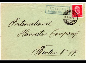DR 1929, Landpoststempel TORNITZ Schönebeck (Elbe) Land auf Briefteil m. 15 Pf.