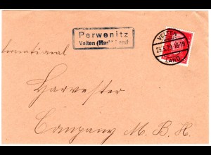 DR 1929, Landpoststempel PERWENITZ (Mark) Land auf Briefteil m. 15 Pf.