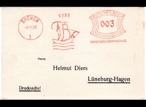 DR 1928, 3 Pf. AFS Boehringer & Co. Freudenberg auf Drucksache Karte v. Bremen