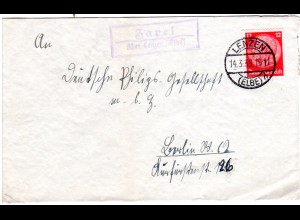 DR 1939, Landpost Stpl. ZAPEL über Lenzen auf Brief m. 12 Pfg. 