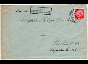 DR 1938, Landpost Stpl. JEDL über Hohenstadt (March) auf Brief m. 12 Pfg. 