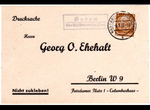 DR 1937, Landpoststpl. GABOW über Bad Reichenwalde (Oder) auf Briefteil m. 3 Pf.