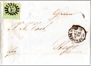 Bayern 1853, breitrandige 9 Kr. auf Brief m. MR 243 v. Nürnberg n. Österreich