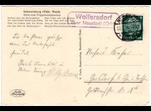 DR 1935, Landpoststempel WOLFERSDORF über Neustadt (Orla) auf Karte m. 6 Pf. 
