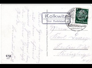 DR 1935, Landpoststempel KOLKWITZ über Rudolstadt auf Karte m. 6 Pf. 