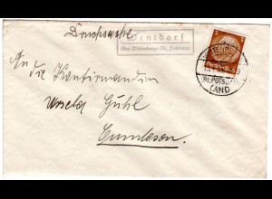 DR 1935, Landpoststpl. WENTDORF über Wittenberge (Bz. Potsdam) auf Brief m. 3 Pf