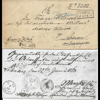 Preussen 1863, R2 Cosel u Beamten Stpl. "Fechner" auf Retour Brief n. Lohnau