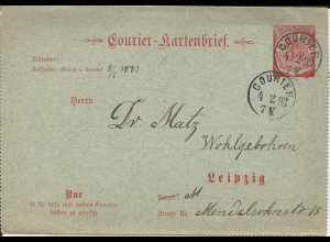 Stadtpost Leipzig 1898, Ganzsache K11, gebr. 3 1/2 Pf. Courier Kartenbrief