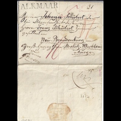 NL 1820, Teil Porto Brief v. Alkmaar n. Mecklenburg Strelitz. Destination! #2630