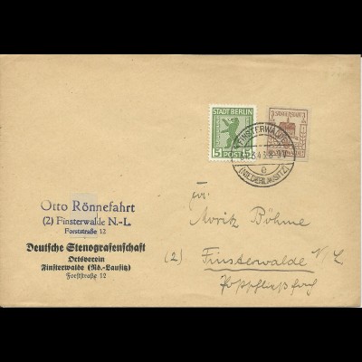 1946, Finsterwalde 3+2 Pf. zus. m. durchst. 5 Pf. Berlin auf Orts Brief. Geprüft