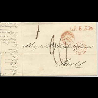 NL 11.11.1842, Brief m. gerduckten Wechselkursen v. Amsterdam n. Frankreich 