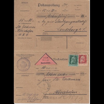 Bayern 1911, Nachnahme Doppelkarte m. 5+10 Pf. v. Landsberg n. Wörishofen. #2624